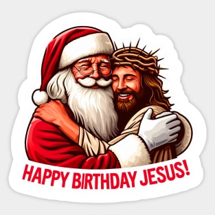 Happy Birthday Jesus with Santa Claus big hug Sticker